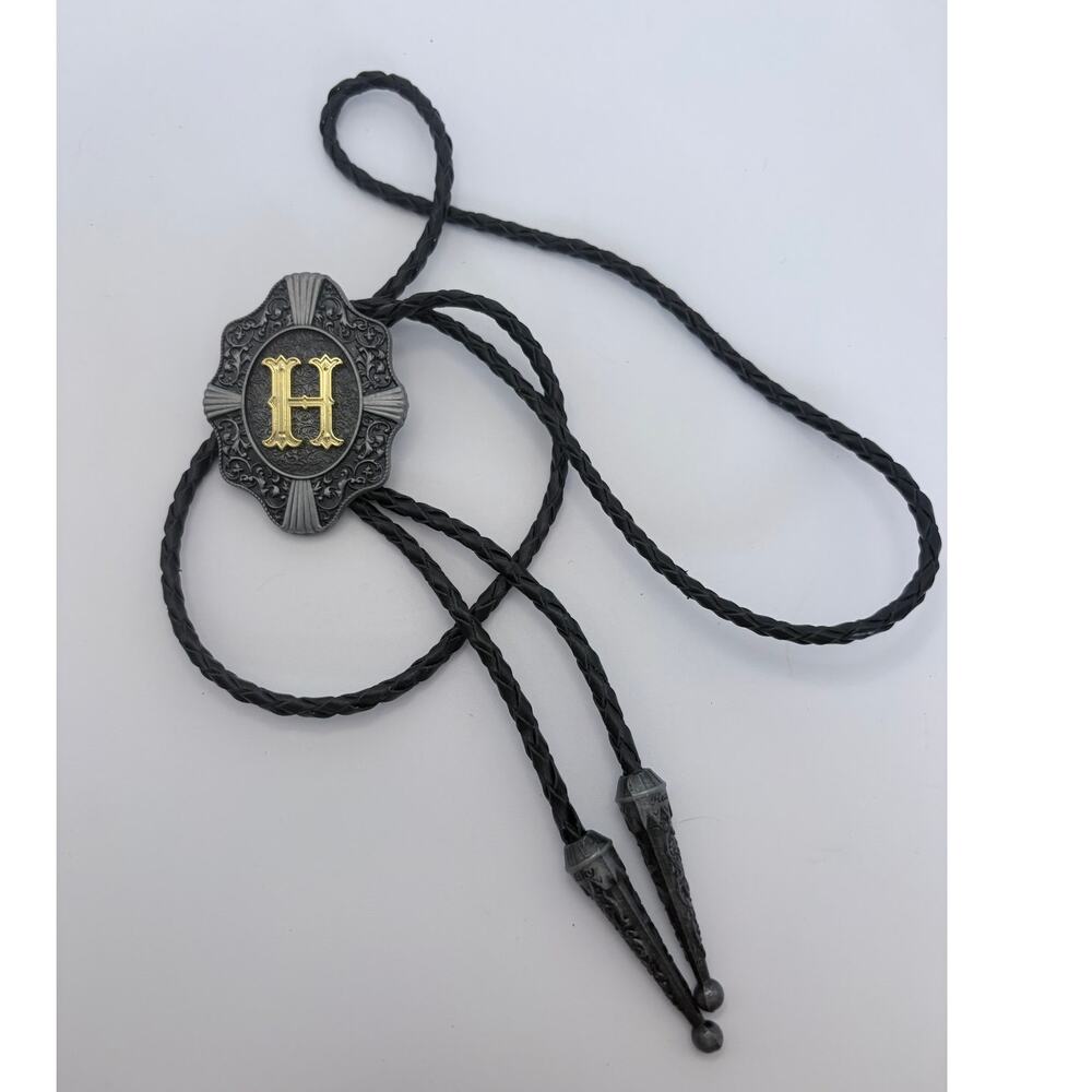 Letter H Western Bolo with Tri-tone Slip Pendant